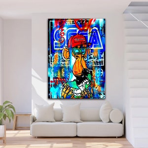 Banksy Monkey Poster - Monkey Graffiti Wall Art Decor - Banksy Prints for Sale - Living Kids Room Decor - Graffiti Painting - Framed Canvas