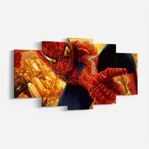 Spider-Man Canvas Wall Art, Spiderman Print Art, 5-częściowy wystrój na płótnie, prezent dla dzieci, pokój gier, plakat Spider-Man, plakat Super Hero