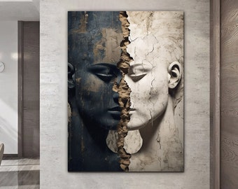 Two Face Black and White Women Canvas Poster, Contemporary Art, Abstract Large Modern Decor, Framed Canvas Decor, High Quality Print
