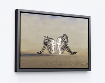 Alexander Milov, Dos personas dándose la espalda en Burning Man, arte mural en lienzo, Niños encarcelados en cuerpos de adultos, arte de estatuas