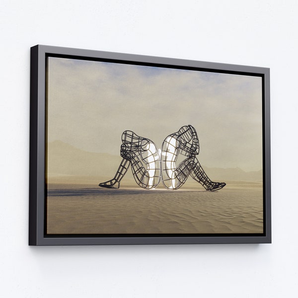 Alexander Milov, Two People Turning Their Backs On Each Other At Burning Man Canvas Wall Art Children Imprisoned in Adult Bodies, Statue Art
