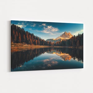 Dolomiti Italy Herbst Lago Antorno Landschaft, Wald und See Landschaft Poster, Natur Malerei Leinwand Wand Dekor, Wand Kunst,
