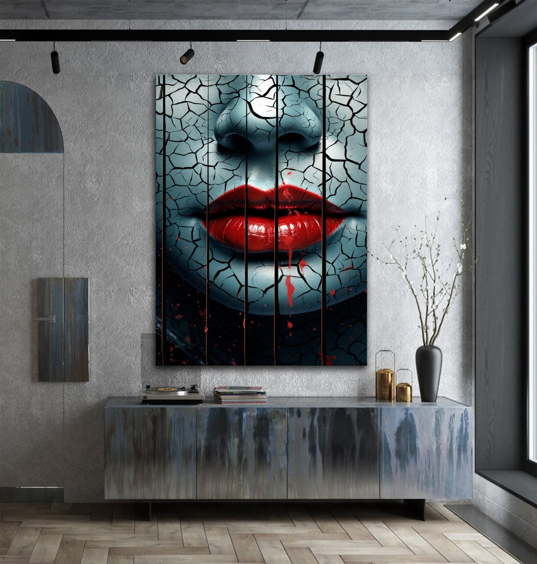 Abstract Woman Lips, Red Lips Woman Portrait, Living Room Wall Art ...