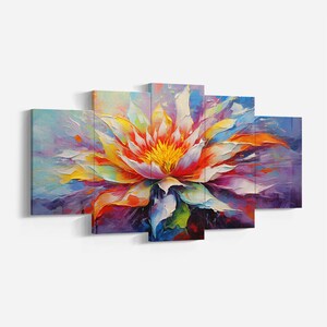 Colorful Flower Poster, Abstract Colorful Floral Painting Canvas, Custom Painting Texture Wall Art, High Quality Print, 5 Pieces Home Decor