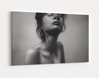 Woman Portrait - Black and White Portrait Canvas - Wall Decor - Wall Art Gift - Livingroom Decor - Framed Canvas Decor - High Quality Print