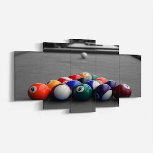 Billiards Balls Sets Play 5 Piece,Five Panel Wall Canvas Print, Billiard Balls Pool Table Sport 5 Piece Five Panel,Billiard Room Wall Decor