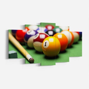 Billiards Balls Sets Play 5 Piece, Five Panel Wall Canvas Print, Billiard Balls Pool Table Sport 5 Piece Five Panel,Billiard Room Wall Decor