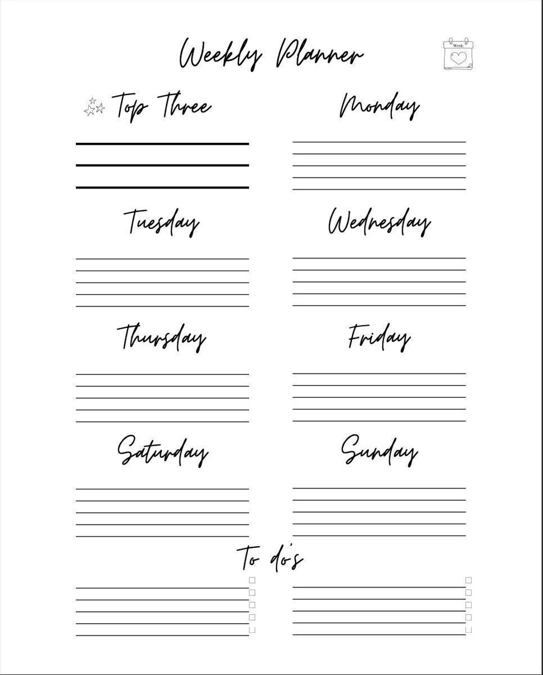 Weekly Planner Page Printable Instant Download Daily Etsy