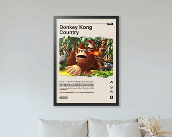 Affiche de Donkey Kong Country (1994) - Impression d'art de jeu vidéo - Cadeau de jeu -A4-A3-A2-A1 Impression sur toile sans cadre