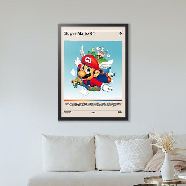 Super Mario 64 (1996) Poster - Video Game Art Print - Gaming Gift -A4-A3-A2-A1 Unframed Canvas Print