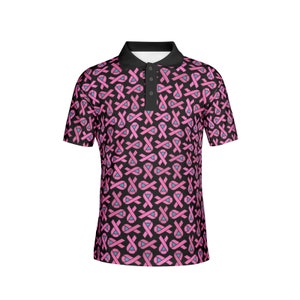 Polo negro y rosa contra el cáncer de mama, camisas personalizadas, regalos, ropa deportiva, disc golf, golf, poliéster