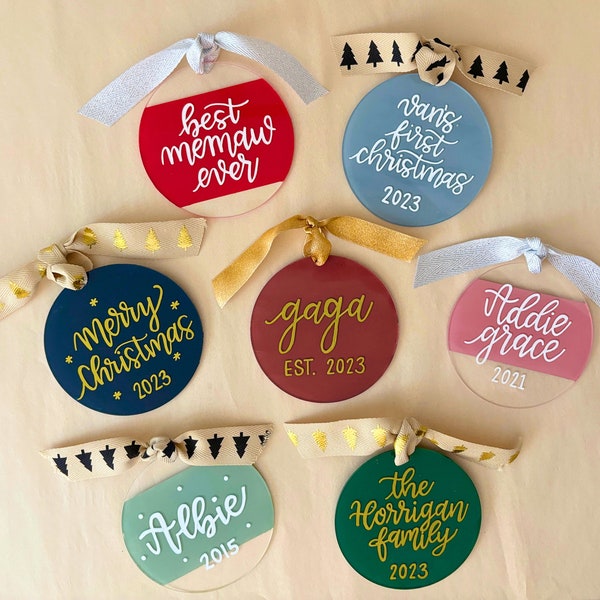 Hand-Lettered Ornament | Custom Ornament | Personalized Ornament | Acrylic Christmas Ornament