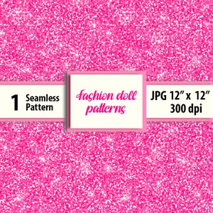 Pink Glitter Digital Pink Fashion Doll Inspired Seamless Pattern,  Digital Paper, JPG download,  Background,  Wallpaper