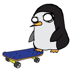 Pingüino digital Svg, Pingüino en patineta dibujado a mano, Patineta inspirada en Hora de aventuras, Descargar, PNG JPG, Gráfico, Dibujos animados, SVG