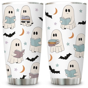 Cute Ghost Reading Tumbler, Halloween Bookish 20oz Tumbler, Funny Reader Stainless Steel Tumbler, Halloween Travel Tumbler, Book Lover Gifts