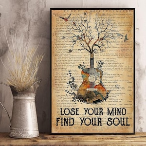Poster "Chitarra, perdi la testa e trova la tua anima", Accordi per principianti, Regalo per principianti, Arte murale per chitarristi, Chitarra vintage