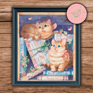 Kittens Cross Stitch Pattern PDF, PDF File, Books, Cute Cross Stitch, Cat Lover, Funny Cats, Kitten Embroidery, Nursery, Library Cats