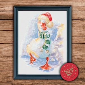 Christmas Goose Cross Stitch Pattern: Holiday Embroidery Decor (PDF Download)