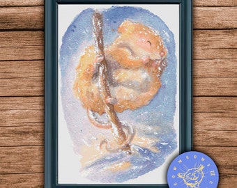 Winter Mouse in Snow Cross Stitch Pattern (PDF Download)