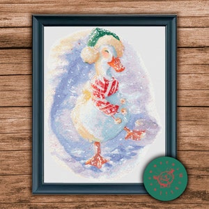 Christmas Goose Cross Stitch Pattern: Holiday Bird Embroidery (PDF File)