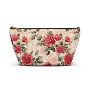 Floral Accessory Pouch - Vintage Rose Design, Makeup Bag, Travel Organizer, Gift for Her, Cute Floral Storage