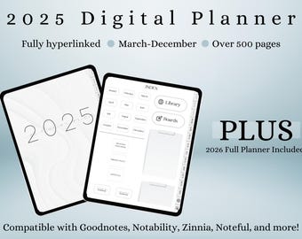 Planificador digital para iPad, planificador con hipervínculos para Goodnotes, planificador de productividad minimalista 2025-2026, planificador diario semanal mensual con hipervínculos