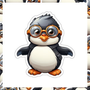 Cute Exploring Penguin, Great For Laptops, Notebooks, Water Bottles, Skateboards, and Phones, Kiss-Cut Vinyl Stickers.