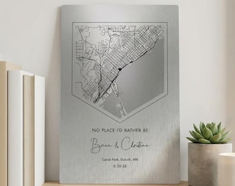 Custom Aluminum Anniversary Map: 10 Year Wedding Anniversary Gift for Him / Her