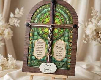 Personalized Wedding Unity Sign with Braided Cord Matthew 19:6 Keepsake
