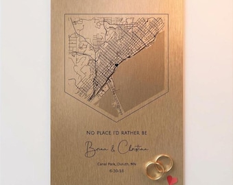 8th Anniversary Bronze City Map: Engagement, Valentine's Day Gift