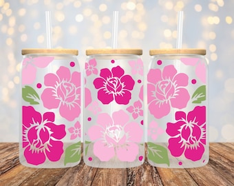 Flowers UVDTF, Cup Wrap for 16 oz Libbey Glass Cans, Ready to Apply, No Heat Needed, Ready to Ship