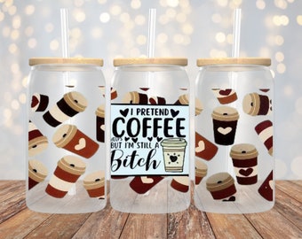 Coffee UVDTF, Cup Wrap for 16 oz Libbey Glass Cans, Ready to Apply, Coffee, No Heat Needed, Ready to Ship