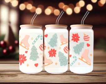 Christmas Skating UVDTF transfer wrap Ready to apply, Cute design, no heat needed, permanent, adhesive, waterproof, easy to use