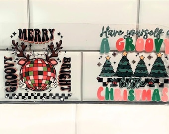 Have Yourself a Groovy Christmas UVDTF transfer wrap Ready to apply, Cute design, no heat needed, permanent, adhesive, waterproof, easy