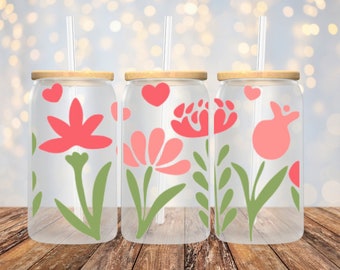 Flowers UVDTF, Cup Wrap for 16 oz Libbey Glass Cans, Ready to Apply, No Heat Needed, Ready to Ship