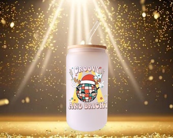 Groovy & Bright Christmas UV DTF Decal for Glass Cans, Water Bottles, - Ready to Apply-No Heat Needed -Decal Ready to Ship
