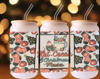 Hot Cocoa and Christmas Movies transfer wrap Ready to apply, Cute design, no heat needed, permanent, adhesive, waterproof, easy to use