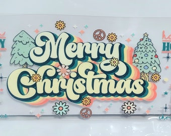 Merry Christmas UVDTF transfer wrap Ready to apply, Cute design, no heat needed, permanent, adhesive, waterproof, easy to use