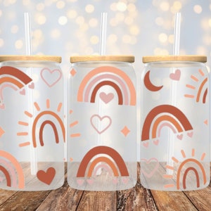 Rainbow UVDTF, Cup Wrap for 16 oz Libbey Glass Cans, Ready to Apply, No Heat Needed, Ready to Ship
