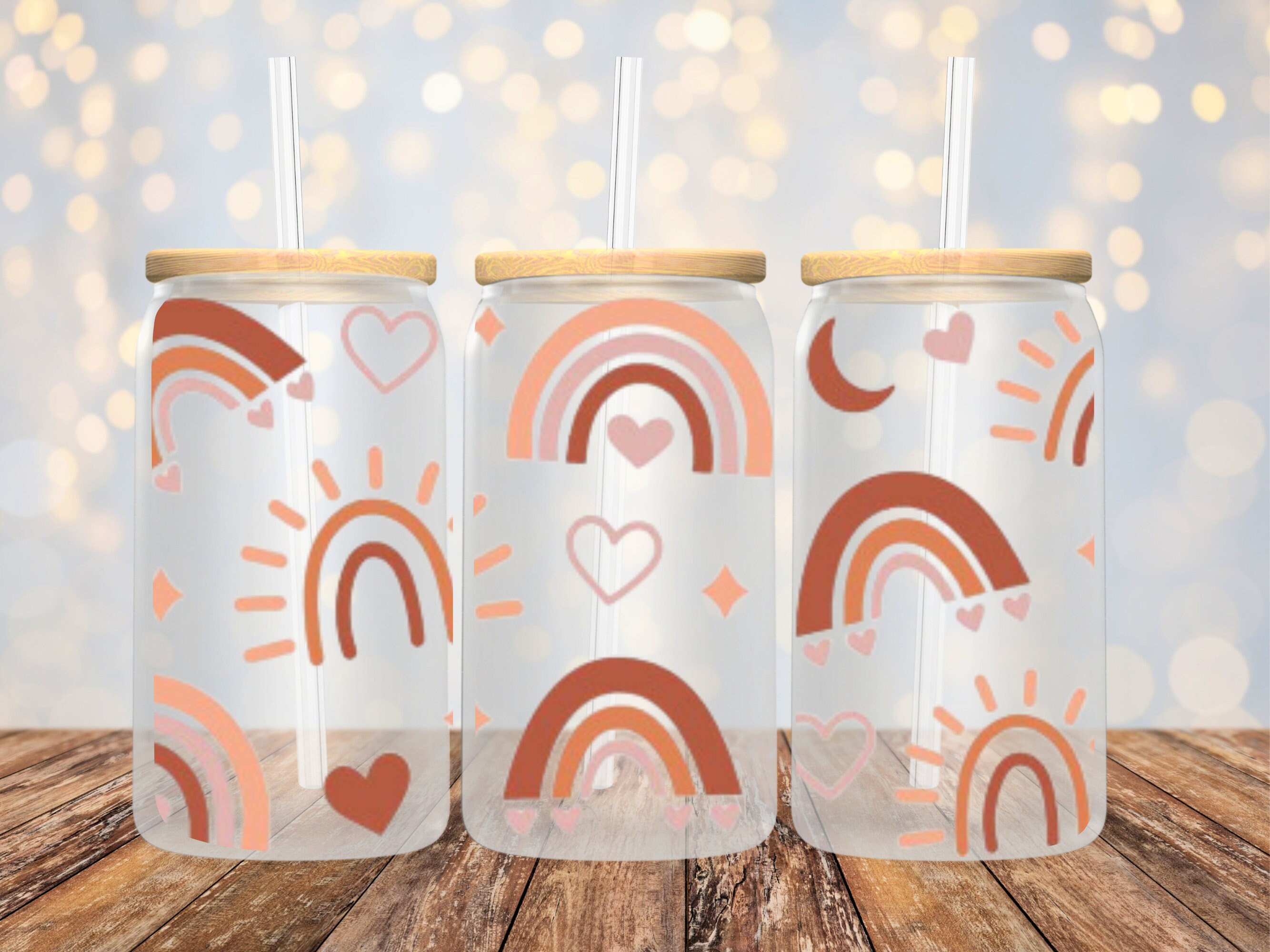 Rainbow UVDTF, Cup Wrap for 16 Oz Libbey Glass Cans, Ready to Apply, No ...