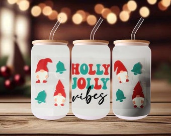 Holly Jolly Vibes Christmas UVDTF transfer wrap Ready to apply, Cute design, no heat needed, permanent, adhesive, waterproof, easy to use