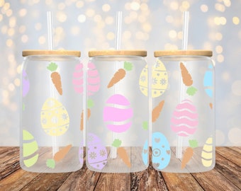 Easter Eggs UVDTF, Cup Wrap for 16 oz Libbey Glass Cans, Ready to Apply, No Heat Needed, Ready to Ship