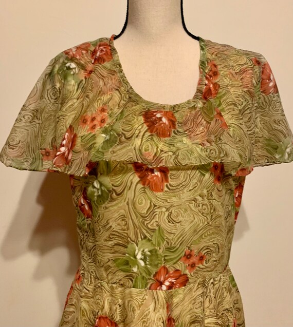 Vintage Handmade Long Floral Dress with flutter t… - image 3