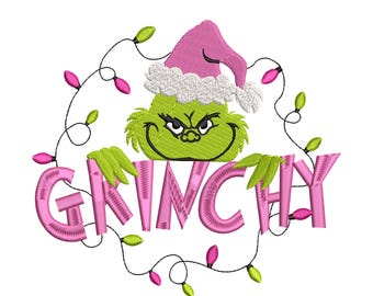Grinch Holiday Embroidery Machine,Christmas Light ,Grinchy Embroidery Design