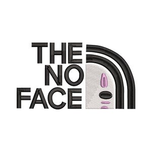 Puede incluir: Logotipo en blanco y negro con el texto "THE NO FACE" y una cordillera estilizada con una cara rosa en su interior.