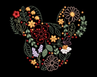 花柄ミッキー刺繍デザイン、春のリース（デジタルダウンロード