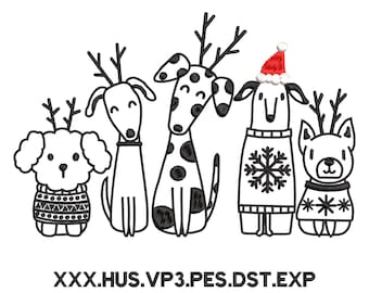 Christmas Reindeer Dogs Embroidery,Holiday Puppy,Winter Santa Dog,Christmas Dog Embroidery Design, Cute Dogs Winter,Embroidery Machine