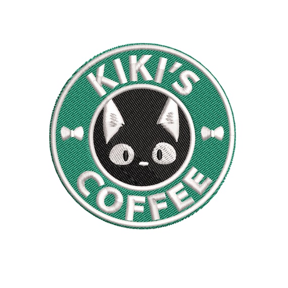 Kiki's Witch Cat Coffee logo Embroidery Machine,Magical Anime Inspired