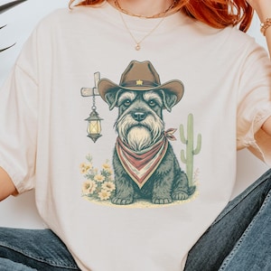 Cowboy Schnauzer Shirt, Western Mini Schnauzer Tee, Comfort Colors Dog Lover Shirt, Country Dog Mom Gift, Vintage Ranch Style Pet Tee