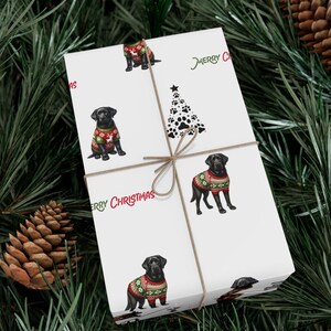 Christmas Black Labrador Retriever Christmas Wrapping Paper, Black Lab Dogs Wearing Sweaters, Holiday Gift Wrap